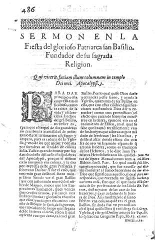 [Sermon en la Fiesta del glorioso Patriarca san Basilio...] 486