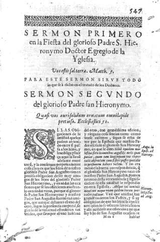 [Fiesta del glorioso Padre S. Hieronymo..., Sermon primero y Sermon segundo] 547