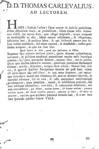 D. D. Thomas Carlevalius ad lectorem