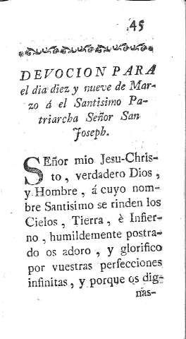[Devocion para el diez y nueve de Marzo á el Santisimo Patriarcha Señor San Joseph] 45