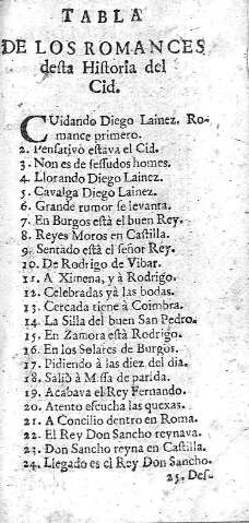 Tabla de los romances...
