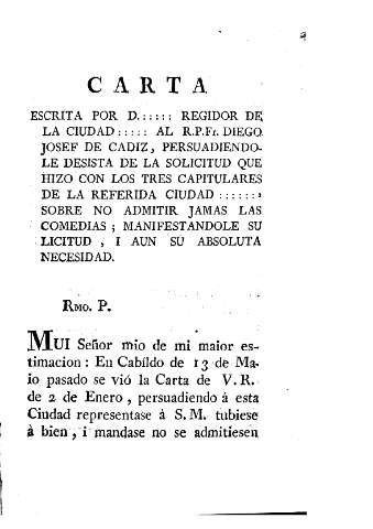Carta escrita por D. ... regidor de la Ciudad...