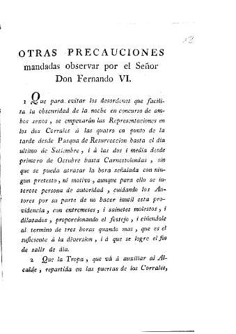 Otras precauciones mandadas observar por el Señor Don Fernando VI