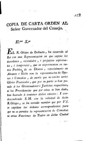 Copia de carta orden al Sr. Governador...