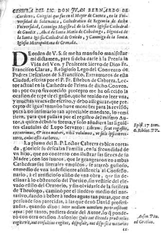 Censura del Lic. Don Jvan Bernardo de Cordova...