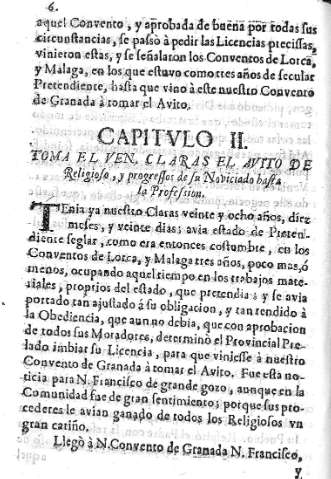 CAPITVLO II. Toma el Ven. Claras el avito de religioso...