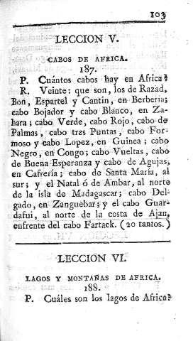 Leccion V. Cabos de Africa. Lecion VI. Lagos y montañas de Africa