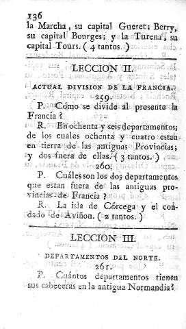 Leccion II. Actual division de la Francia.  Leccion III. Departamentos del norte