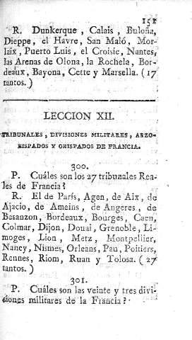 Leccion XII. Tribunales, divisiones militares, arzobispados y obispados de Francia