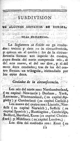 Subdivision de algunos distritos de Europa. Islas Britanicas