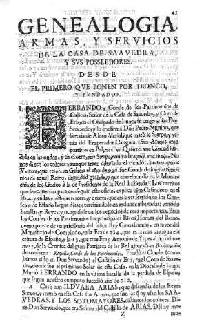 Genealogia, armas y servicios de la Casa de Saavedra y svs posseedores... I.