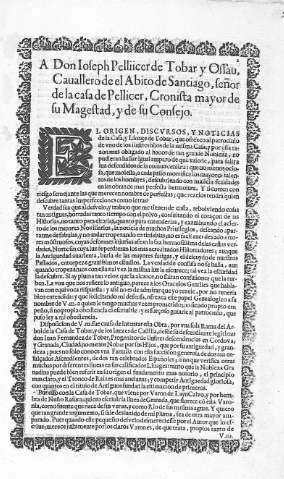 A Don Ioseph Pelliicer de Tobar y Ossau