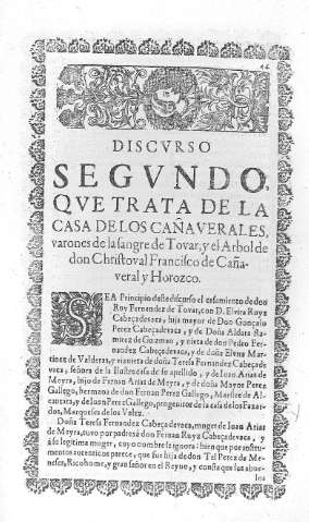 Discvrso segvndo, qve trata de la Casa de los Cañaverales