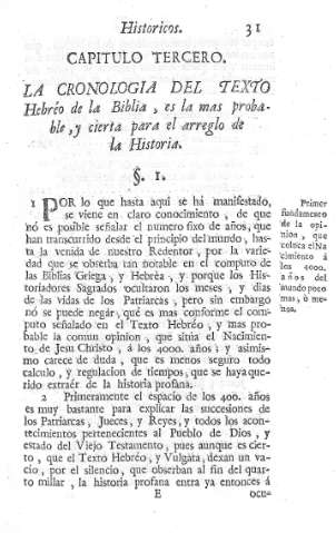 Capitulo Tercero: La cronología del texto Hebréo de la Biblia, es la mas probable, y cierta para el arreglo de la Historia
