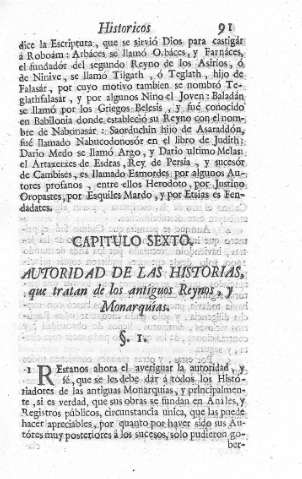 Capitulo Sexto: Autoridad de las historias que tratan de los antiguos Reynos, y monarquías