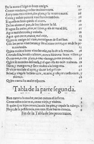 Tabla de parte segunda