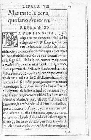 Mas mato la cena,  que sano Auicena. Refran XI    