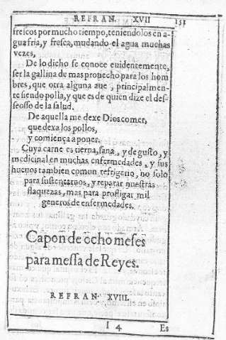 Capon de ocho meses para messa de Reyes. Refran XVIII