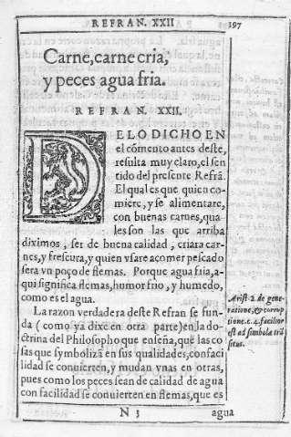 Carne, carne cria,  y peces agua fria. Refran XXII  