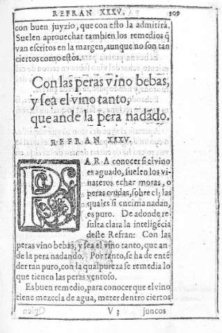 Con las peras vino bebas,  y sea el vino tanto,  que ande la pera nada~do. Refran XXXV