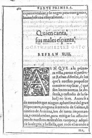 Quien canta,  sus males espanta. Refran XLIII   