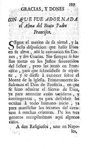 Gracias, y Dones con que fue adornada el Alma del Beato Padre Francisco 