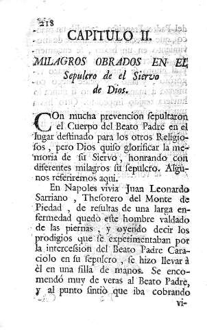 Capitulo II. Milagros obrados en el Sepulcro del Siervo de Dios