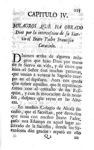 Capitulo IV. Milagros que ha obrado Dios por la intercession de su siervo el Beato Padre Francisco Caraciolo 