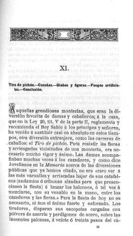 XI. Tiro de pichón.- Cucañas.- Globos y figuras.- Fuegos artificiales.- Conclusión