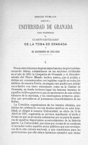 Sesion Pública celebrada por la Universidad de Granada para solemnizar...