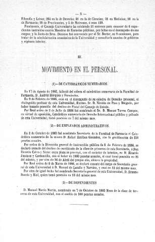 III. Movimiento en el personal