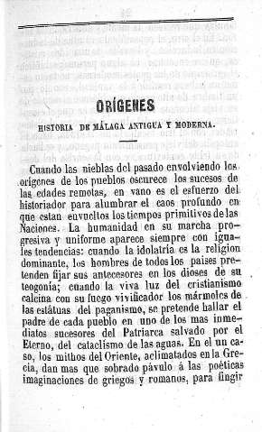 Orígenes. Historia de Málaga antigua y moderna