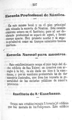 Escuela Profesional de Náutica. Escula Normal para maestros. Instituto de 2ª Enseñanza