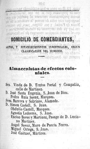 Domicilio de Comerciantes, Artes, y Establecimientos industriales, según clasificacion del subsidio
