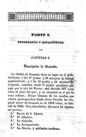Parte I. Topografía y estadística. Capítulo I. Descripción de Granada