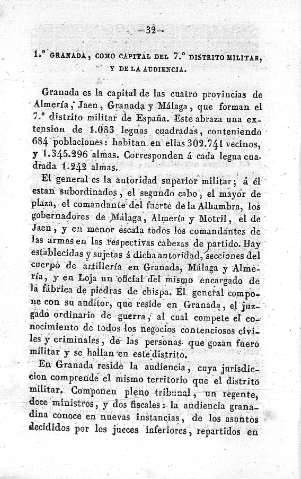 Granada, como capital del 7º distrito militar, y de la audiencia