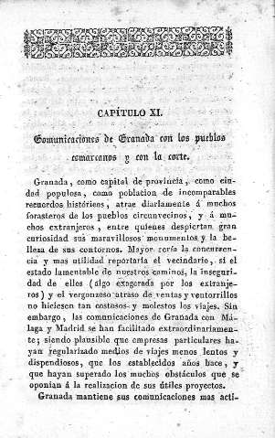 Capítulo XI. Comunicaciones en Granada con los pueblos comarcanos y con la corte