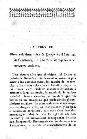 Capítulo XII. Otros establecimientos de Piedad, de Educación, de Beneficiencia. Indicacion de algunos Monumentos curiosos