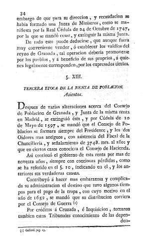 XIII. Tercera epoca de la renta de poblacion. Asientos