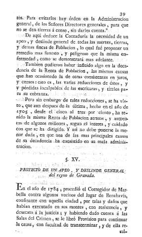 XV. Proyecto de un apeo, y deslinde general del Reyno de Granada