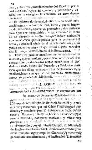 XVII. Comision para la redencion, y extincion de los censos, y renta de Poblacion