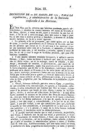 Núm. III. Instruccion de 22 de marzo, de 1571,...