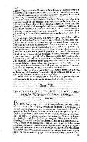Núm. VIII. Real cedula de 4 de abril de 1648,...