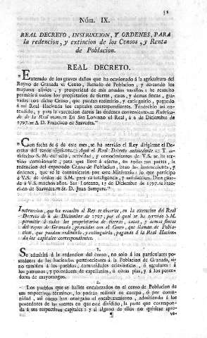 Núm. IX. Real Decreto, Instruccion y Ordenes para la redencion,... 
