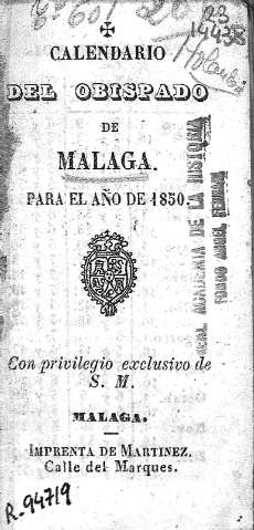 Calendario del obispado de Málaga para el año de 1850
