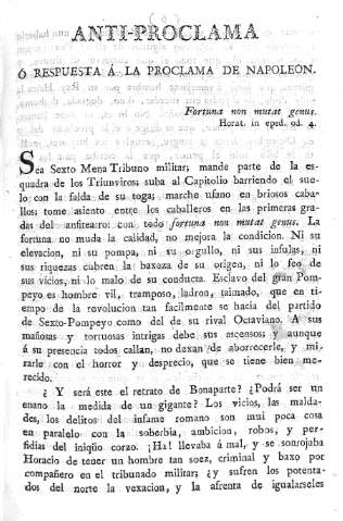 Anti-Proclama ó respuesta à la Proclama de Napoleón