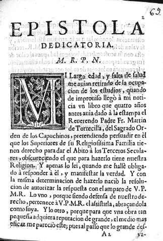 Epistola dedicatoria. M.R.P.N.