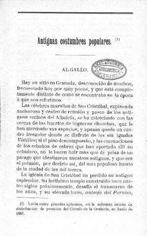 Antiguas costumbres populares. Al gallo