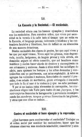 XII. La escuela y la Sociedad. El escándalo. XIII. Contra el escándalo el buen ejemplo y la represión