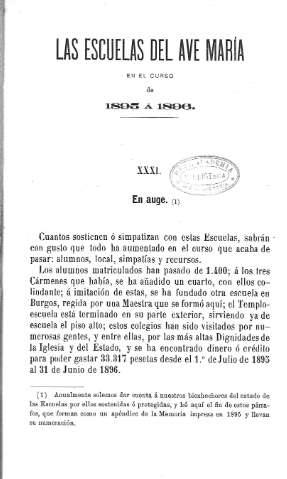 Las Escuelas del Ave María en el curso de 1895 á 1896. XXXI. En auge